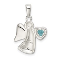 Sterling Silver Angel Pendant with Light Blue CZ Heart view 3
