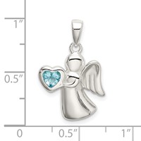 Sterling Silver Angel Pendant with Light Blue CZ Heart view 4