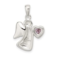 Sterling Silver Angel Pendant with Light Purple CZ Heart view 3