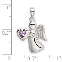 Sterling Silver Angel Pendant with Light Purple CZ Heart view 4