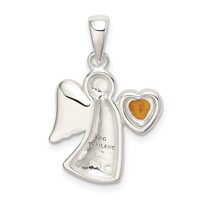 Sterling Silver Angel Pendant with Yellow CZ Heart view 3
