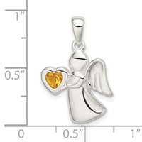 Sterling Silver Angel Pendant with Yellow CZ Heart view 4
