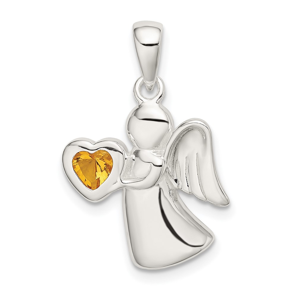 Sterling Silver Angel Pendant with Yellow CZ Heart