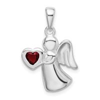 Sterling Silver Angel Pendant with Red CZ Heart view 1