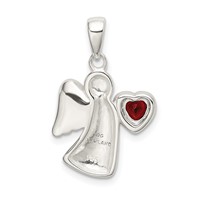 Sterling Silver Angel Pendant with Dark Red CZ Heart view 3
