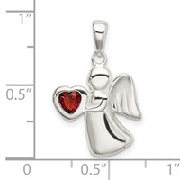 Sterling Silver Angel Pendant with Dark Red CZ Heart view 4