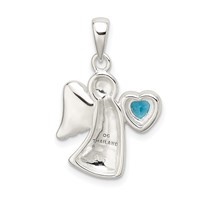 Sterling Silver Angel Pendant with Blue CZ Heart view 3