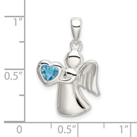 Sterling Silver Angel Pendant with Blue CZ Heart view 4