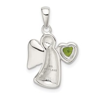 Sterling Silver Angel Pendant with Light Green CZ Heart view 3
