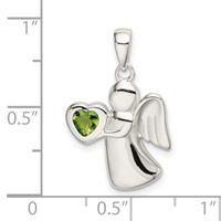 Sterling Silver Angel Pendant with Light Green CZ Heart view 4