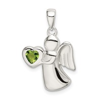 Sterling Silver Angel Pendant with Light Green CZ Heart view 1