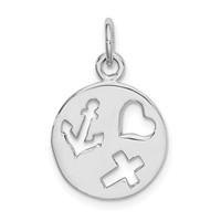 Sterling Silver Rhodium-plated Cut-out Heart, Cross, Anchor Charm view 1