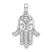 Sterling Silver Rhodium-plated CZ Chamseh Pendant view 1