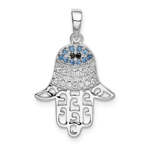 Sterling Silver Rhodium Black/White CZ Syn. Sapphire Chamseh Pendant