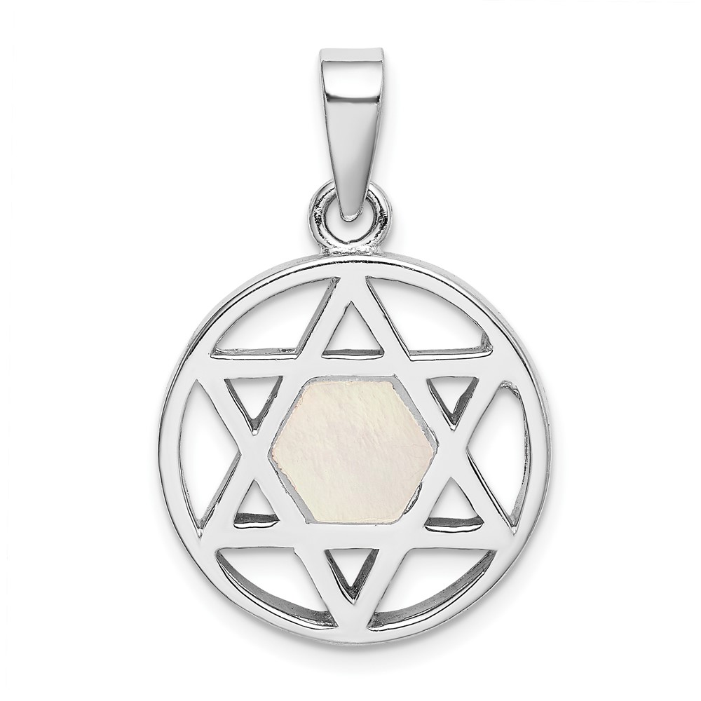 Sterling Silver Rhodium-plated Mop Star of David Pendant