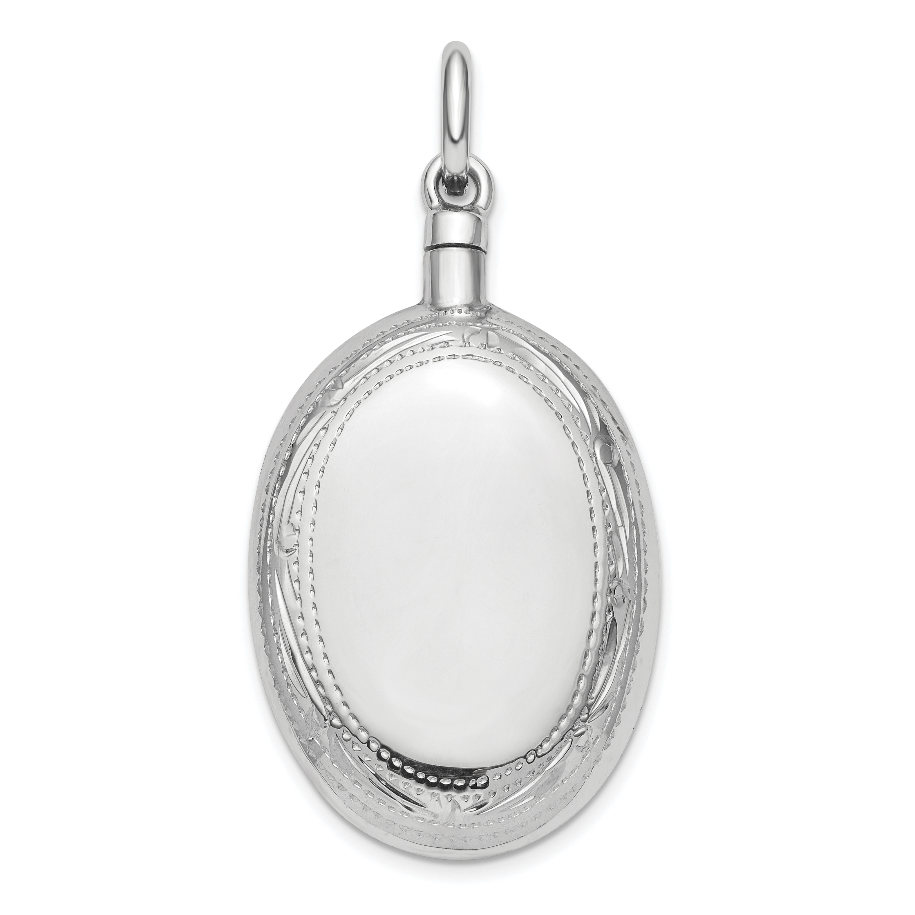 Sterling Silver Rhodium-Plated Oval Ash Holder Pendant (QC9171)