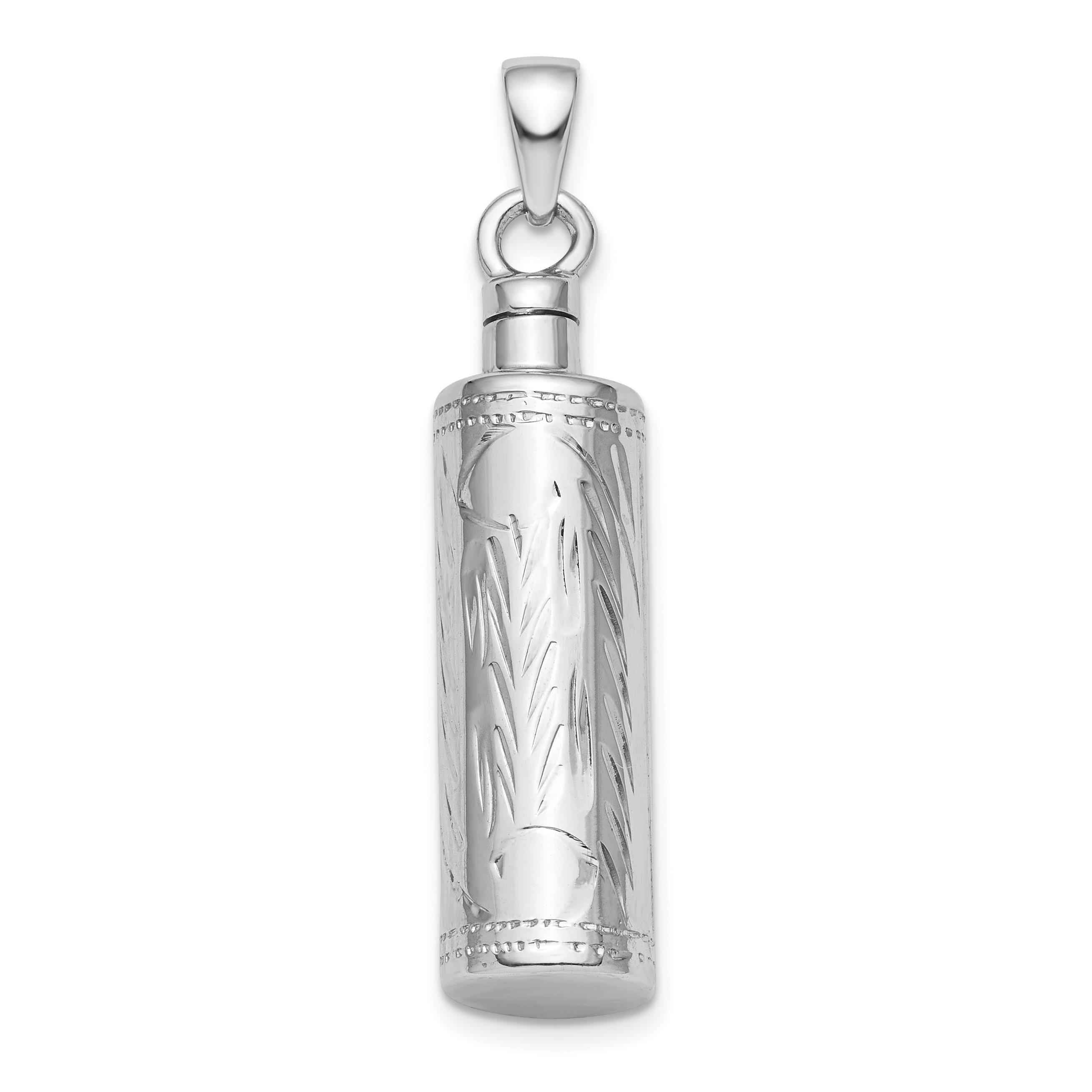 Sterling Silver Rhodium-Plated Cylinder Ash Holder Pendant (QC9174)