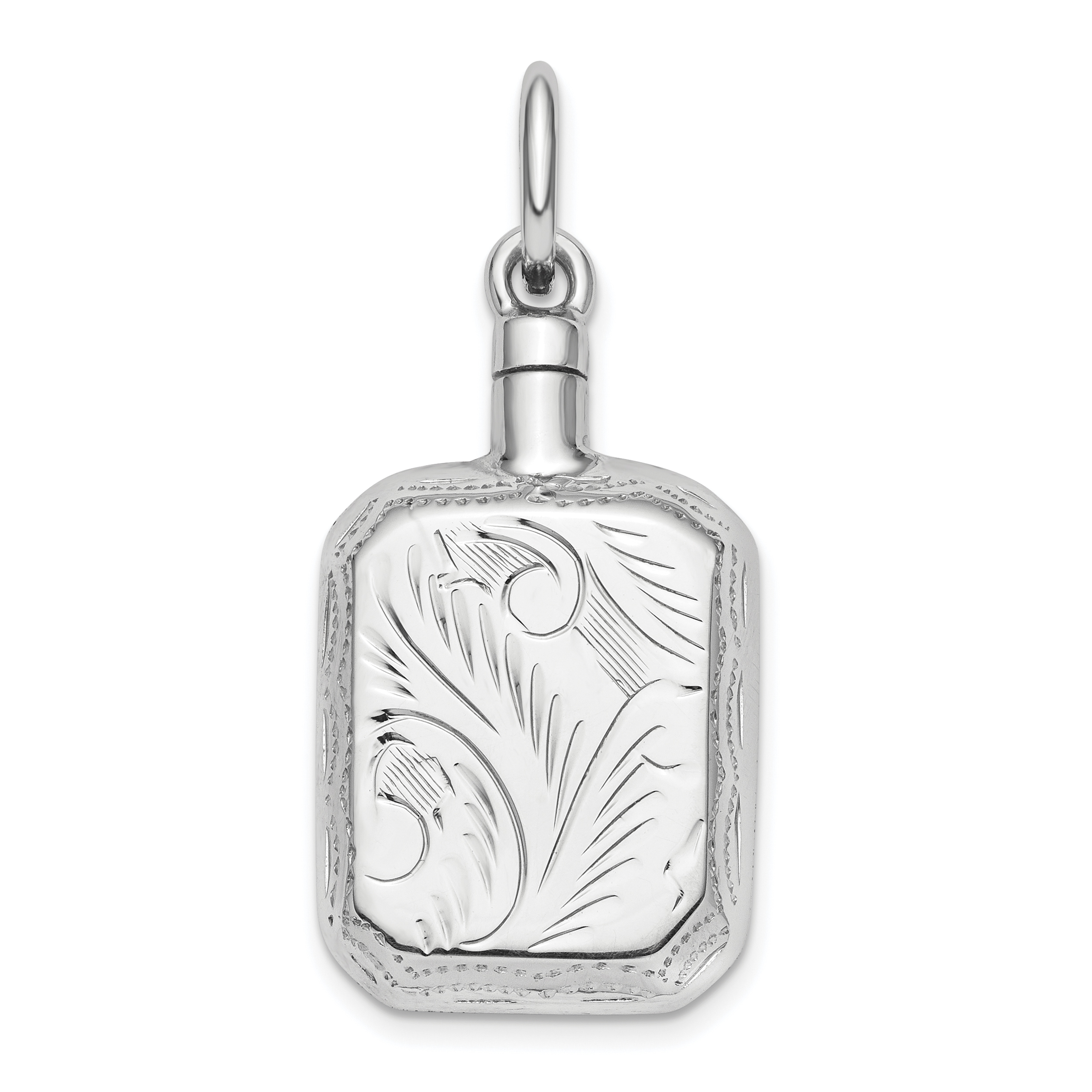 Sterling Silver Rhodium-Plated Rectangular Ash Holder Pendant (QC9175)
