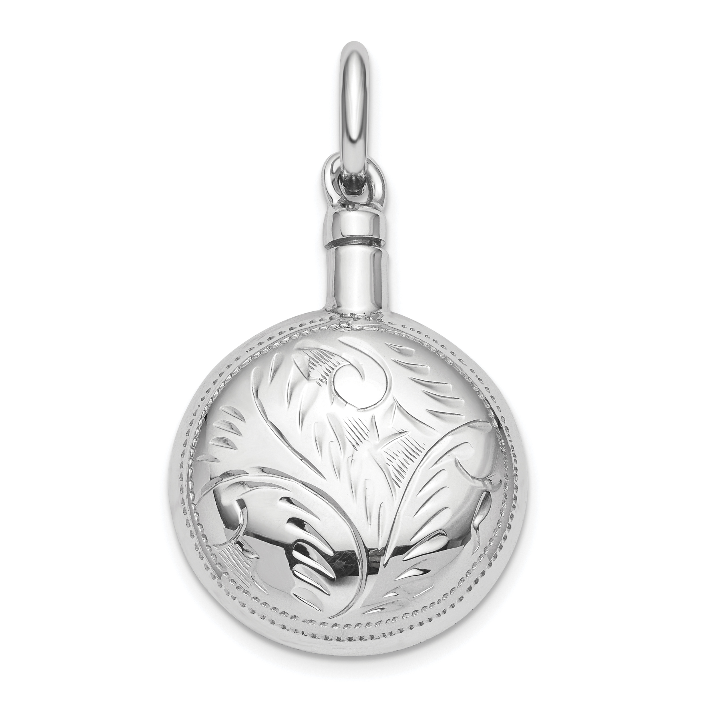 Sterling Silver RH-plated Polished Screw Top Ash Holder Pendant (QC9176)