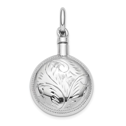Sterling Silver Rhodium-plated Polished Textured Screw Top Ash Holder Pendant