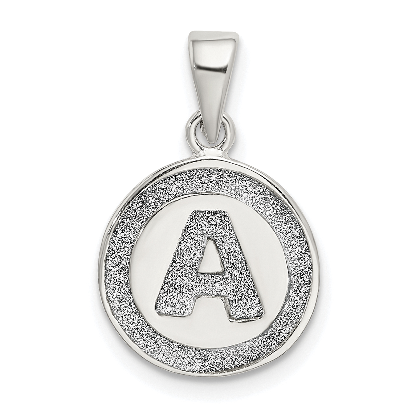 Sterling Silver Glitter Enamel Letter A Initial Circle Pendant (QC9180A)