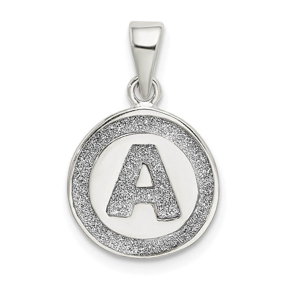 Sterling Silver Glitter Enamel Letter A Initial Circle Pendant (QC9180A)