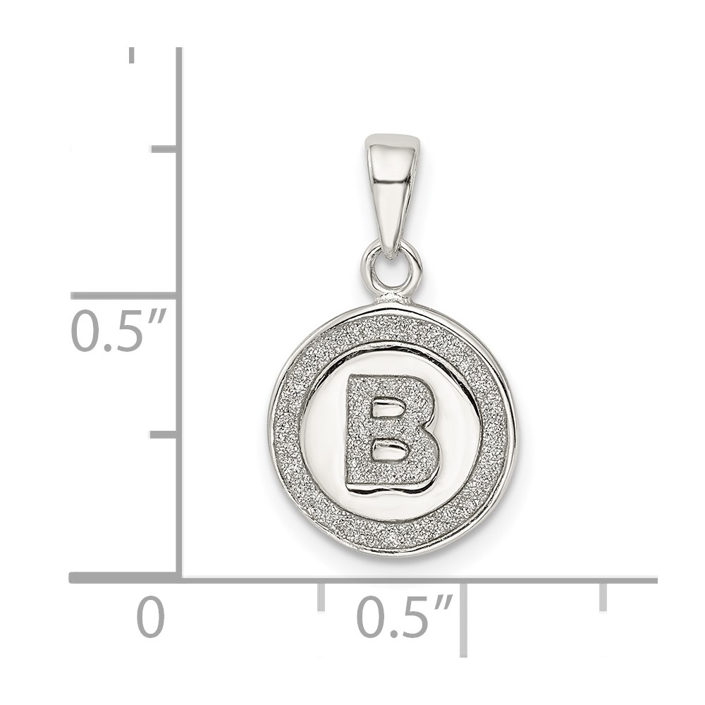 Sterling Silver Glitter Enamel Letter B Initial Circle Pendant (QC9180B)