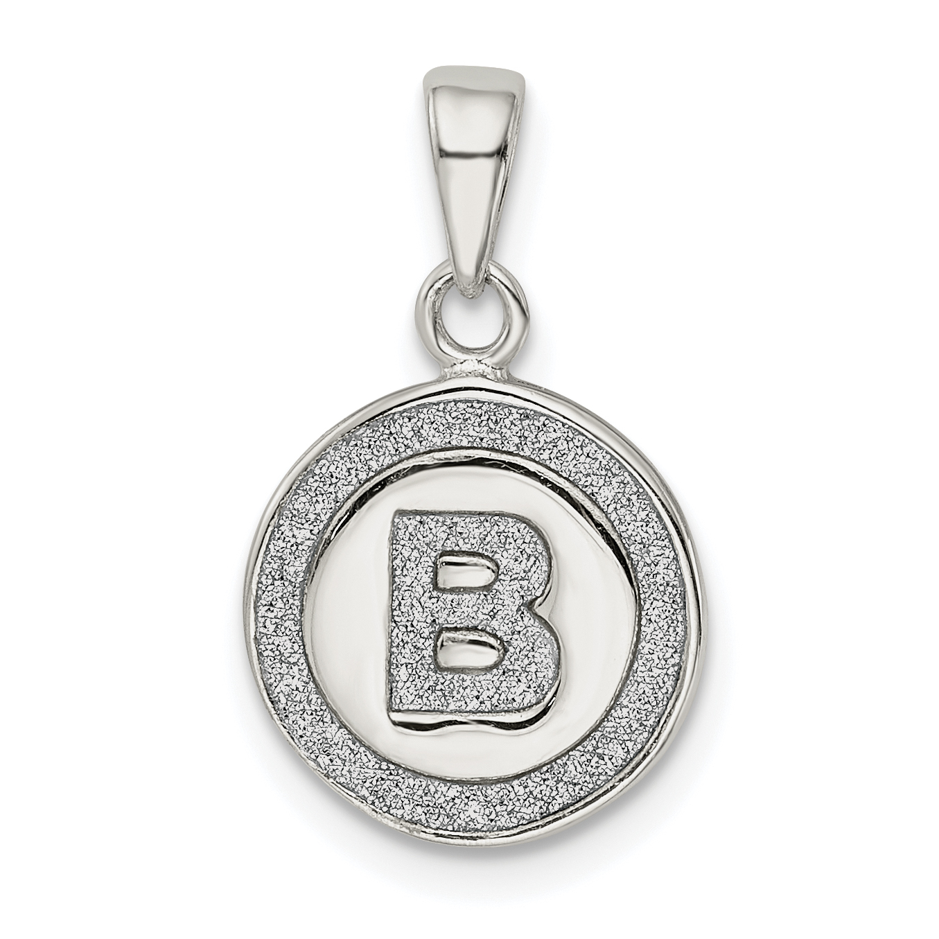 Sterling Silver Glitter Enamel Letter B Initial Circle Pendant (QC9180B)