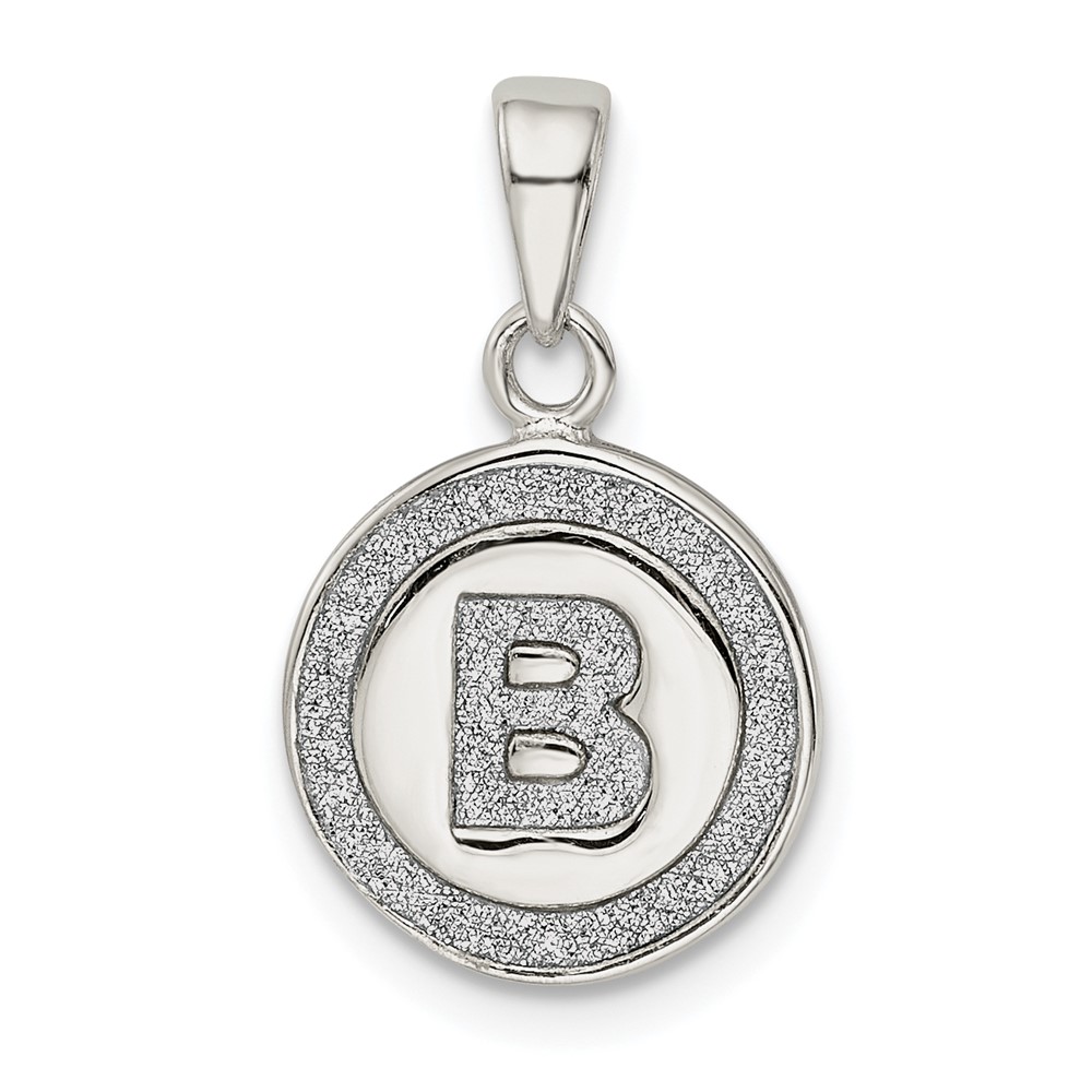 Sterling Silver Glitter Enamel Letter B Initial Circle Pendant (QC9180B)