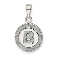 Sterling Silver Glitter Enamel Letter B Initial Circle Pendant view 1