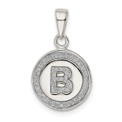Sterling Silver Glitter Enamel Letter B Initial Circle Pendant