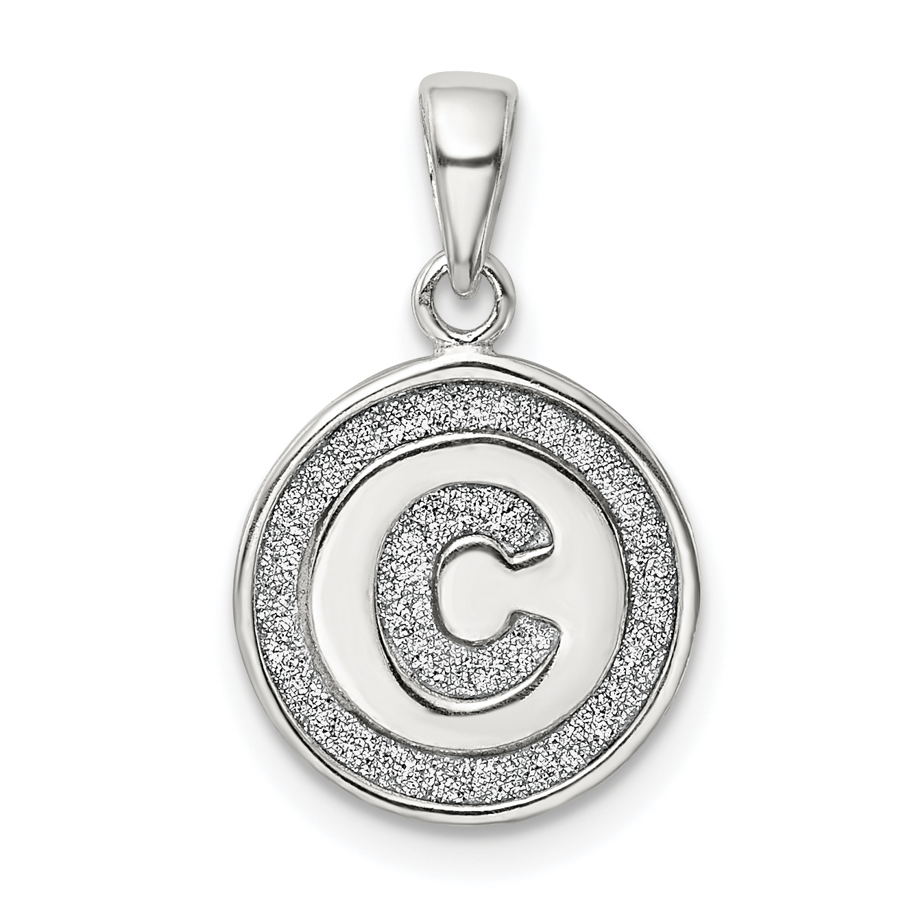 Sterling Silver Glitter Enamel Letter C Initial Circle Pendant (QC9180C)