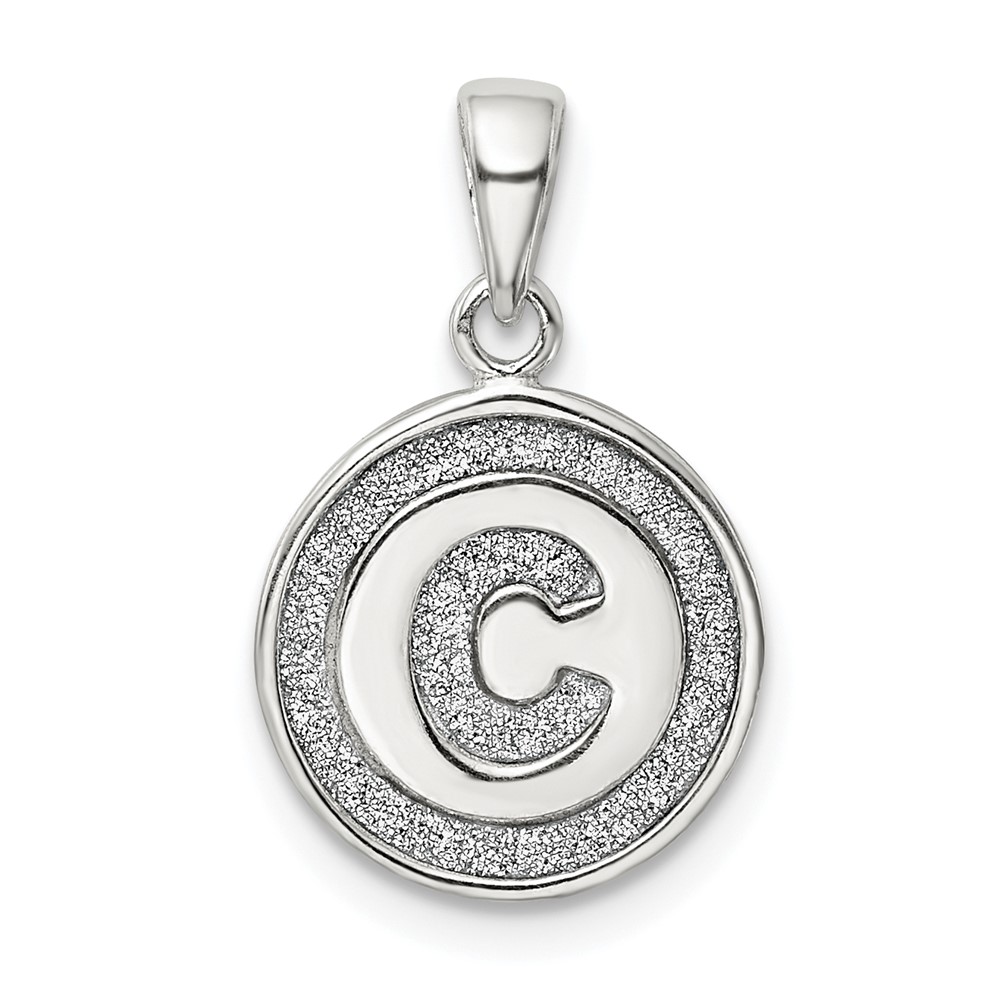 Sterling Silver Glitter Enamel Letter C Initial Circle Pendant (QC9180C)