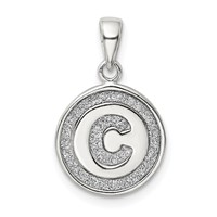 Sterling Silver Glitter Enamel Letter C Initial Circle Pendant view 1