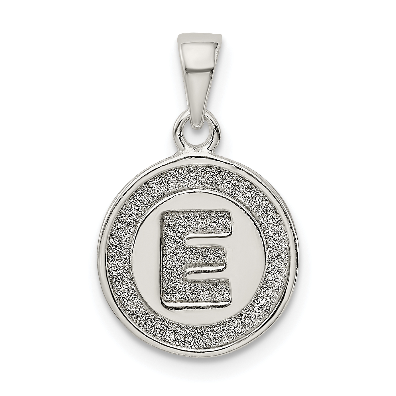 Sterling Silver Glitter Enamel Letter E Initial Circle Pendant (QC9180E)
