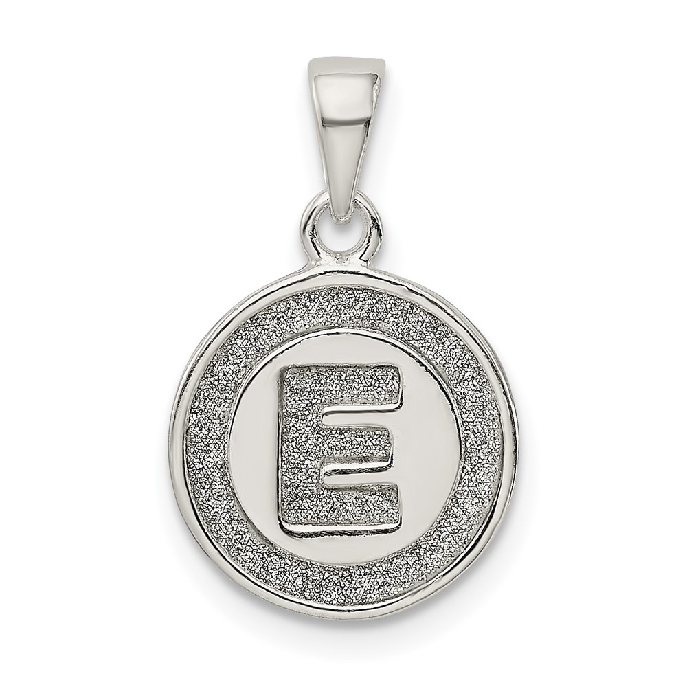 Sterling Silver Glitter Enamel Letter E Initial Circle Pendant (QC9180E)