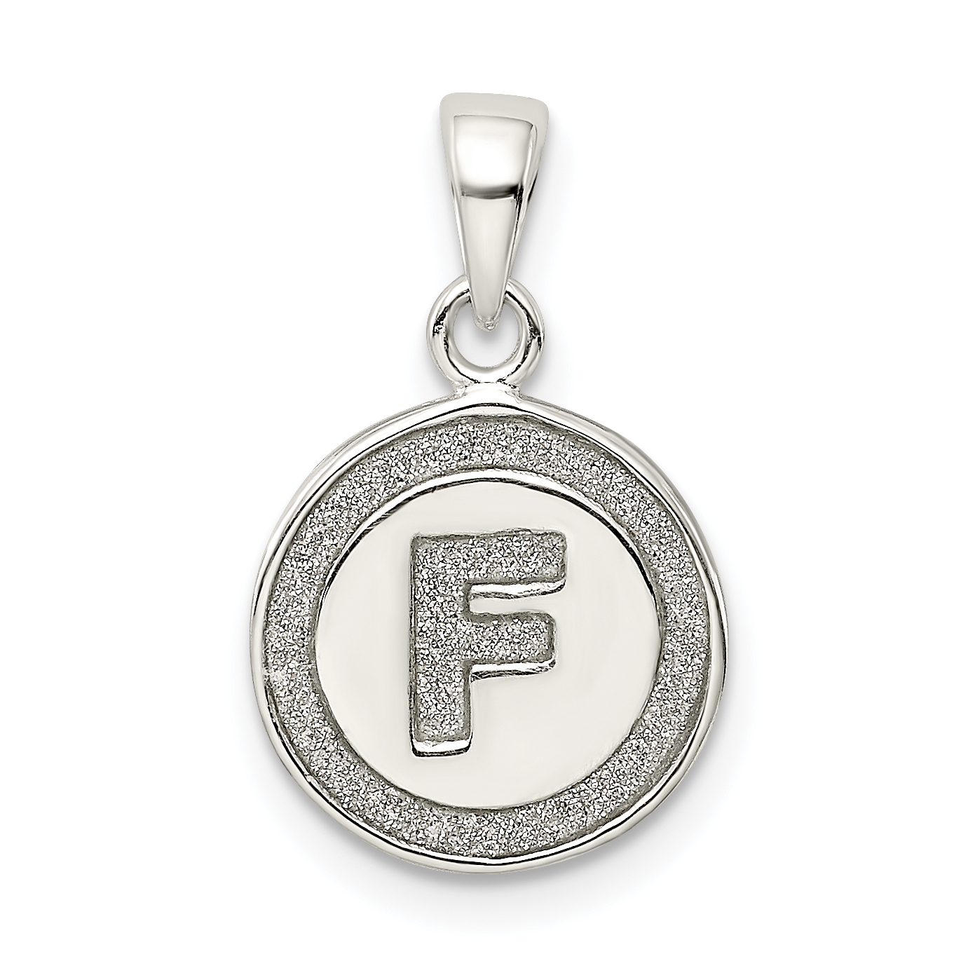 Sterling Silver Glitter Enamel Letter F Initial Circle Pendant (QC9180F)
