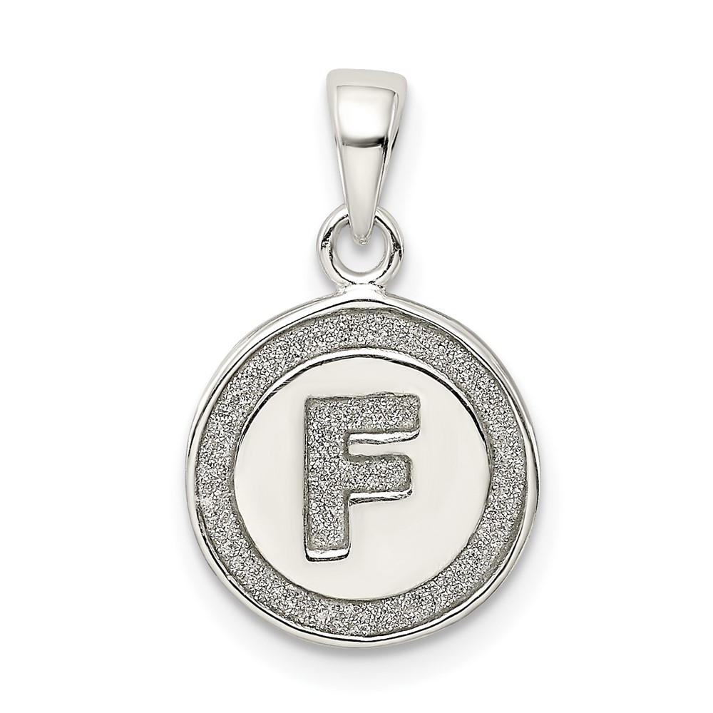Sterling Silver Glitter Enamel Letter F Initial Circle Pendant (QC9180F)