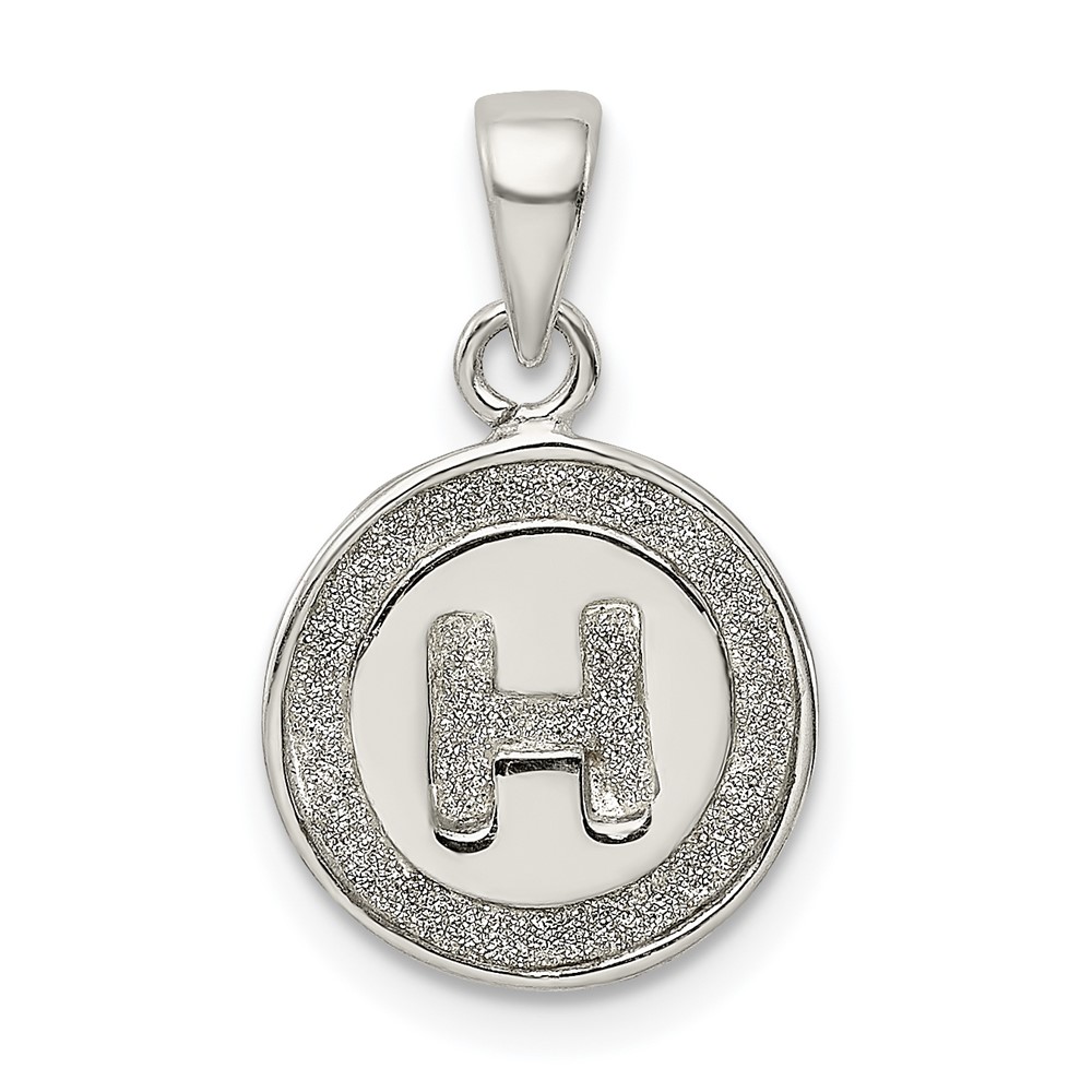 Sterling Silver Glitter Enamel Letter H Initial Circle Pendant (QC9180H)