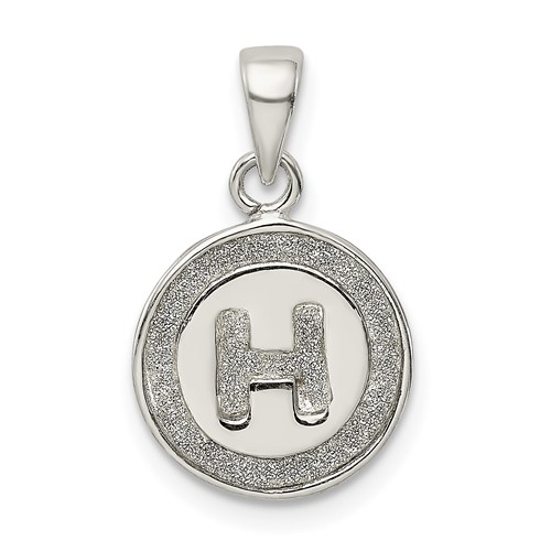 Sterling Silver Glitter Enamel Letter H Initial Circle Pendant