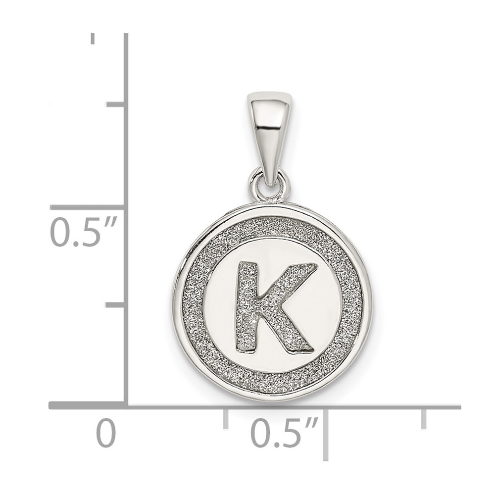 Sterling Silver Glitter Enamel Letter K Initial Circle Pendant (QC9180K)