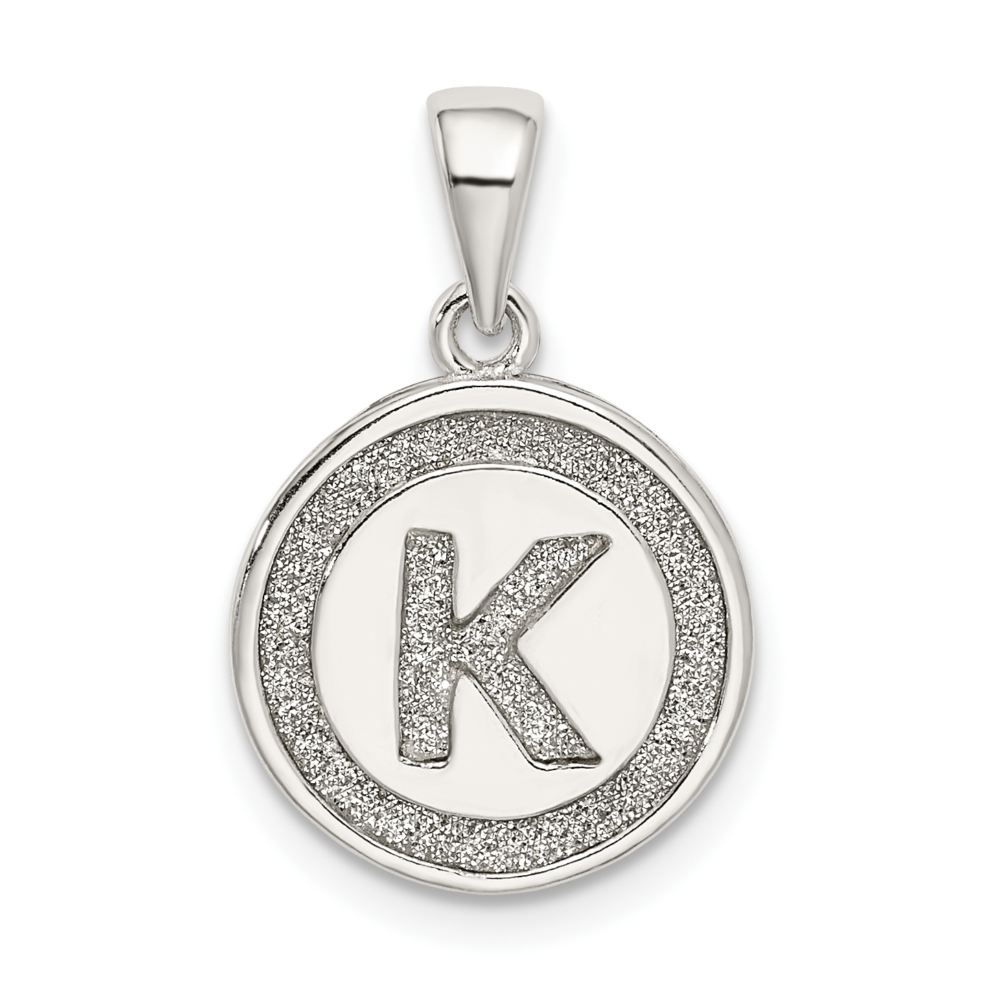 Sterling Silver Glitter Enamel Letter K Initial Circle Pendant (QC9180K)