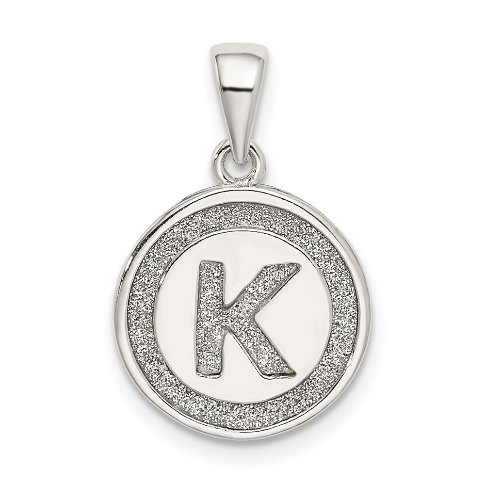 Sterling Silver Glitter Enamel Letter K Initial Circle Pendant (QC9180K)