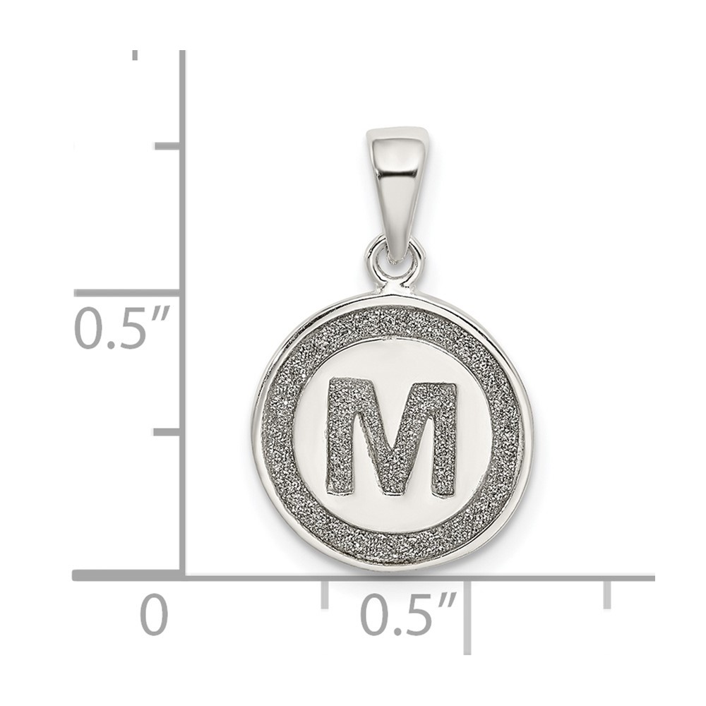 Sterling Silver Glitter Enamel Letter M Initial Circle Pendant (QC9180M)