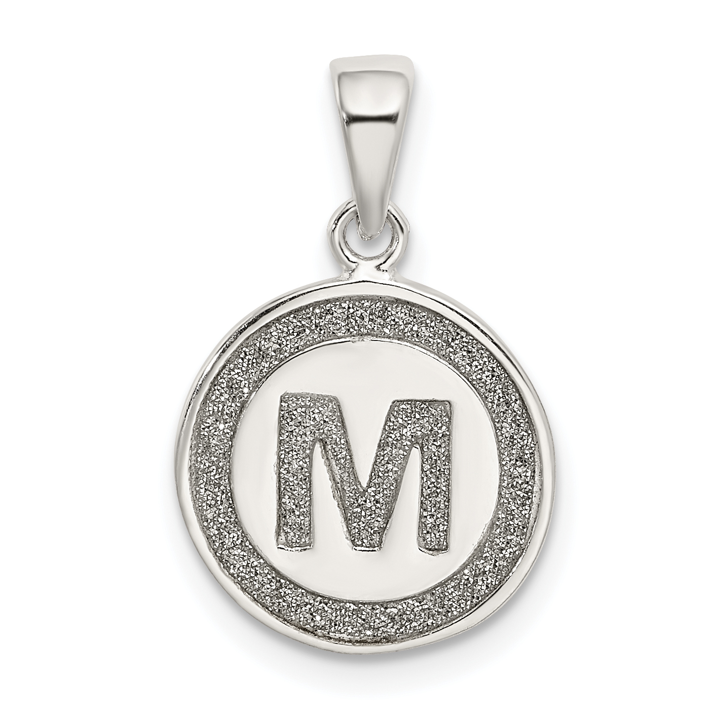 Sterling Silver Glitter Enamel Letter M Initial Circle Pendant (QC9180M)