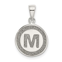Sterling Silver Glitter Enamel Letter M Initial Circle Pendant view 1