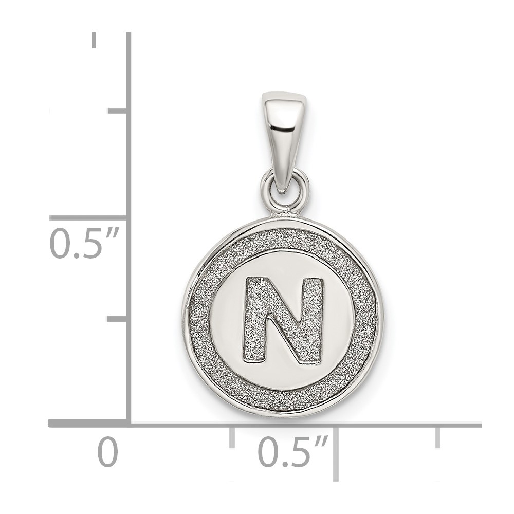 Sterling Silver Glitter Enamel Letter N Inital Circle Pendant (QC9180N)