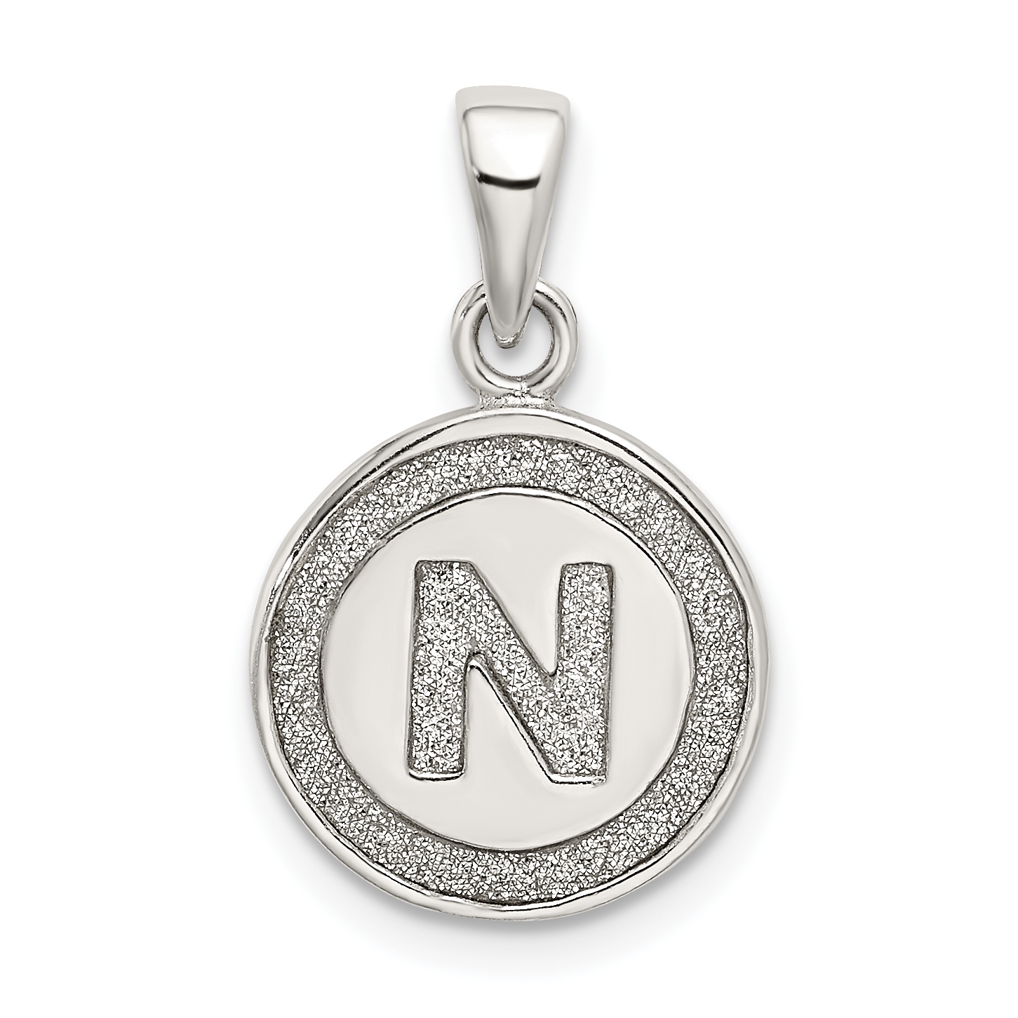 Sterling Silver Glitter Enamel Letter N Inital Circle Pendant (QC9180N)