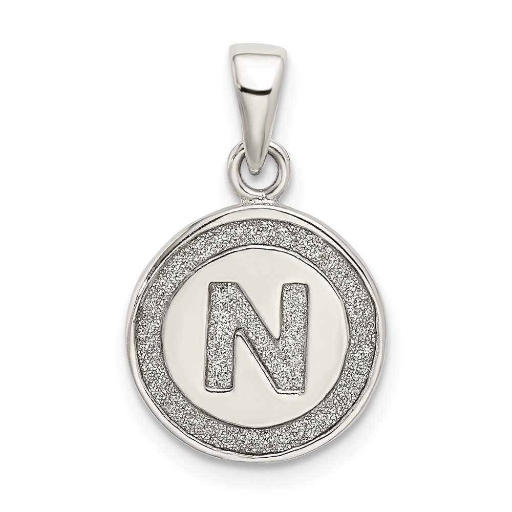Sterling Silver Glitter Enamel Letter N Inital Circle Pendant (QC9180N)