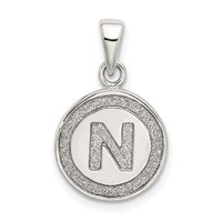 Sterling Silver Glitter Enamel Letter N Inital Circle Pendant view 1
